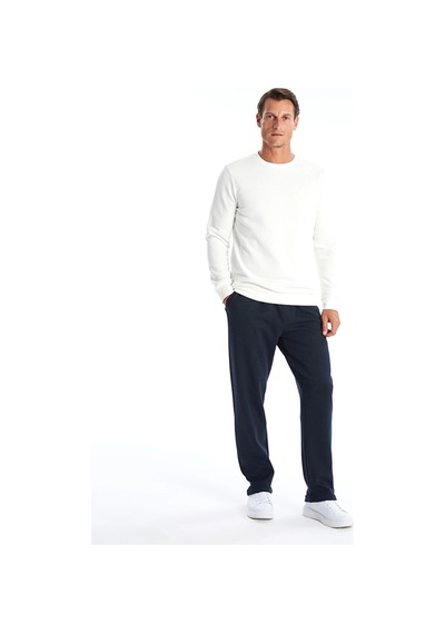 LC Waikiki Lcwaıkıkı Basic Beyaz Bisiklet Yaka Uzun Kollu Erkek Kalın Sweatshirt Ecru
