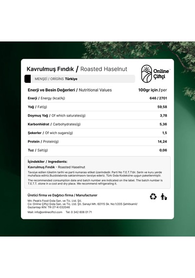 Kavrulmuş Fındık 1kg Diğer