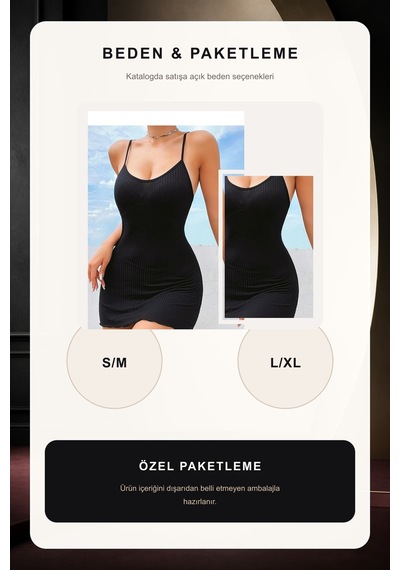 Genel Markalar Kadın Siyah Kaşkorse Ince Askılı Şık Gecelik Siyah Siyah