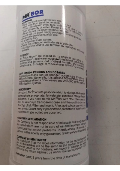 Agrotar Mr Bor Sıvı Bor Gübresi 1 Litre, Çiçek Ve Meyve Tutturucu 1 Lt
