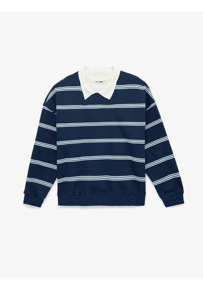 Koton Polo Yaka Uzun Kollu Çizgili Oversize Sweatshirt Lacivert Çizgili 6wal10665ık Lacivert Koton Polo Yaka Uzun Kollu Çizgili Oversize Sweatshirt Lacivert Çizgili 6wal10665ık Lacivert