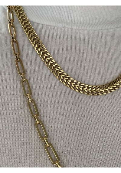 Pinery Jewels 60 Cm Sıralı Oval Çelik Kararmaz Kadın Gold Kolye Altın