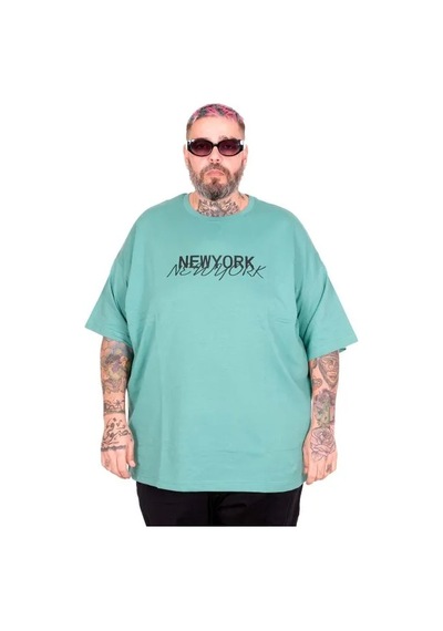 Cusseli Büyük Beden Unisex Bisiklet Yaka Tshirt New York 26204 Çağla
