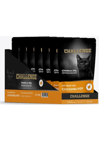 Pouch Challenge Tavuklu Ciğerli Yetişkin Kedi Yaş Mama 85grx24ad