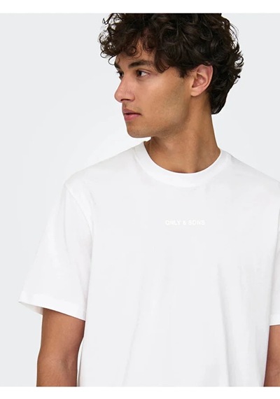 Only & Sons Erkek Pamuklu Regular Fit Yuvarlak Yaka Beyaz T-shirt - 22028147