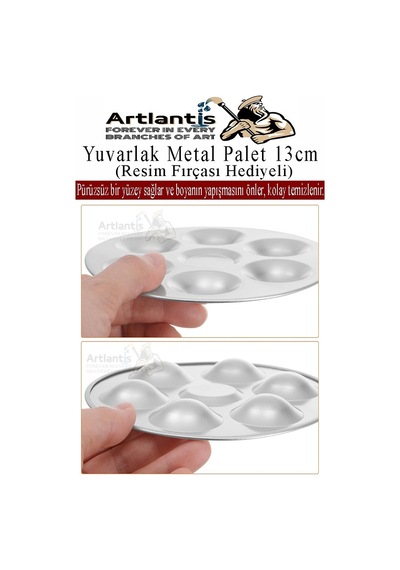 Yuvarlak Metal Palet 1 Adet Metal Boya Paleti 7 Hazneli 13 Cm Paslanmaz Resim Boyama Paleti Fırça Hediyeli