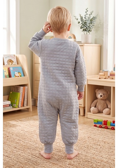 Babymod Mevsimlik Kapitone 1.5 Tog Çocuk Uyku Tulumu Uyku Gurusu %100 Pamuk Kumaş Gri