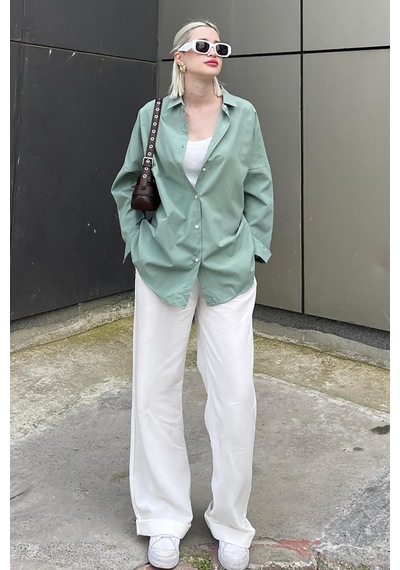 Madmext Mad Girls Çağla Yeşili Oversize Gömlek Mg1369-çağla Yeşili Çağla Yeşili
