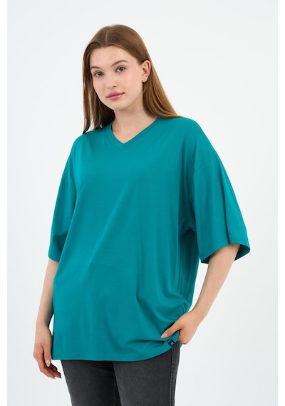 V Yaka Oversize T-shirt E24-742a-wn Petrol