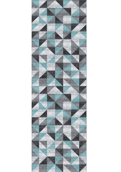 Turkuaz Geometrik Desenli Premium Masa Örtüsü Runner Rnr379n11