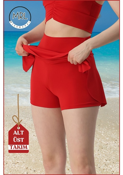 Missmaral Kadın Alt-üst Takım Kırmızı Şort & Crop Denizde Havuz Sporda Casual/günlük Kullanım Kırmızı Kırmızı