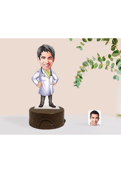 Kişiye Özel Erkek Doktor Karikatürlü Dekoratif 3D Biblo Led Işıkl(481494763) Çok Renkli