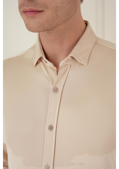 Efor G 1583 Slim Fit Bej Klasik Gömlek Bej