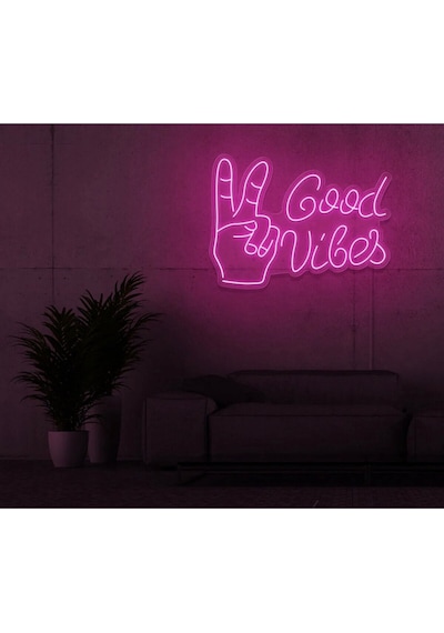 Good Vibes Yazılı Ve Şekilli Neon Tabela Pembe