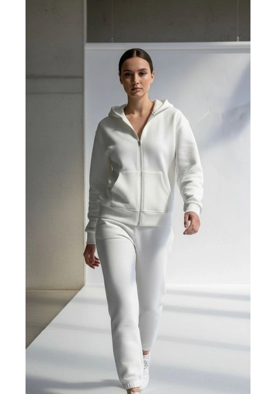 Kazax 3 İplik Şardonlu Kapşonlu Hoodie Frm Beyaz P510437 Beyaz