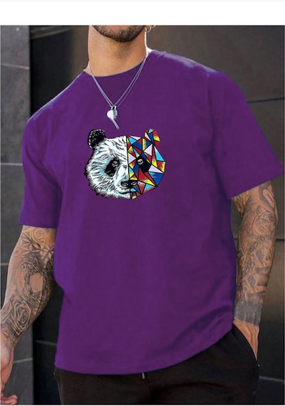Medinenur Unisex Panda Baskılı T-shirt Mor