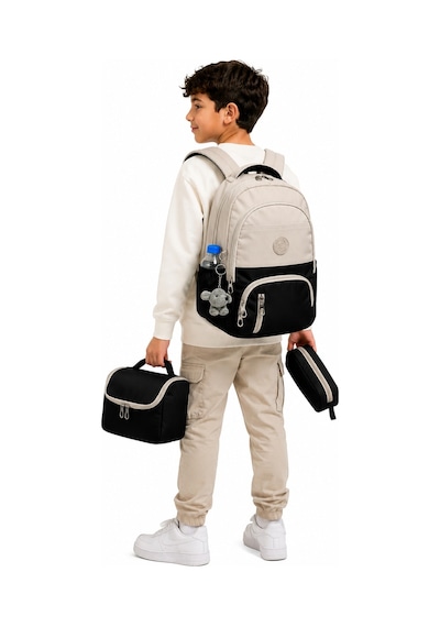 İlk Okul Çantası 3'lü Seti Unisex Çocuk İlkokul Çantası Bvt-8010 Bej-siyah Bej-bg58