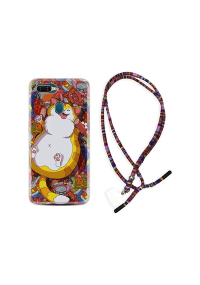 Oppo Ax7 Kılıf Rasta Boyun Askılı Tombul Kedi 1739