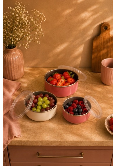 Bambum Lumino 3 Lü Emaye Saklama Kabı Pembe B7690 300+700+1000ml