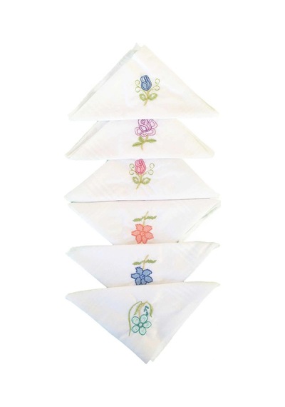 Elif Mira Hediyelik İşlemeli Bayan Mendili 6 Lı Paket 28x28 Cm 100 Pamuk Çok Renkli