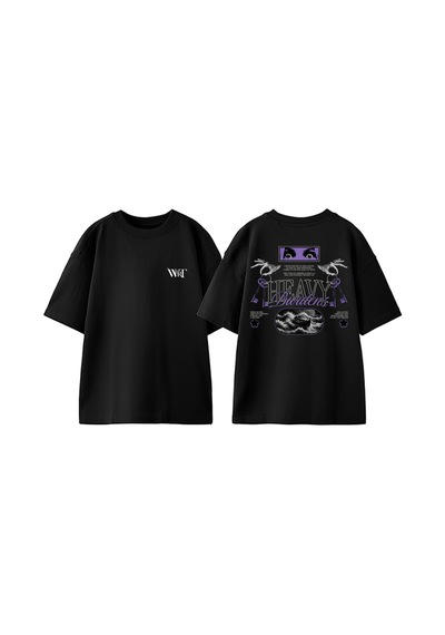 Thewert Heavy Burdens Tasarım Sırt Baskılı Pamuk Siyah Oversize T-shirt