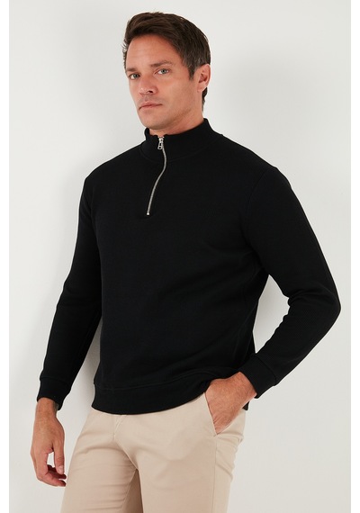 Buratti Pamuklu Relaxed Fit Yarım Fermuarlı Sıfır Yaka Örme Erkek Sweat 5901076 Siyah
