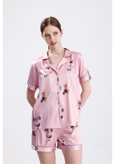 Laperissa Luna Desenli Saten Şortlu Pijama Takımı Pembe