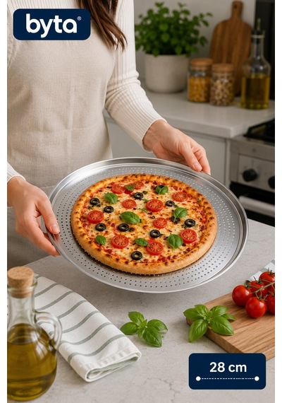 28 Cm Paslanmaz Çelik Delikli Pizza Tepsisi Yuvarlak Fırın Tepsisi Çıtır Taban Pişirme Gümüş