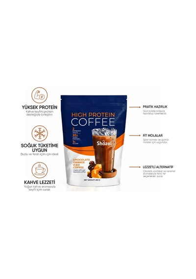 Shazel Yüksek Proteinli Soğuk Kahve Portakal Aromalı Doypack 200 Gr 3 Adet 200 G