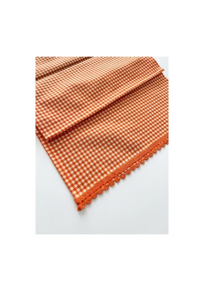 Turuncu Pötikare Dantelli Masa Örtüsü Runner 85x47 Cm - Retro Mutfak Ve Salon Dekoru