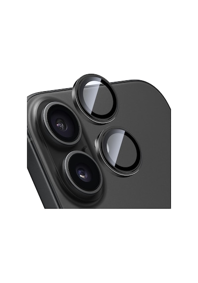 İphone 17 İle Uyumlu Kamera Koruyucu Alüminyum Alaşım Çerçeveli Ve 9h Sertliğinde Temperli Camlı Lens Koruyucu Siyah