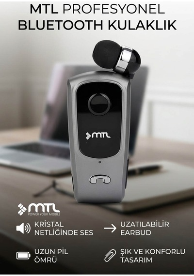 Yaka Klipsli Mono Makaralı Bluetooth Kulaklık Çift Telefon Destekli Mt920