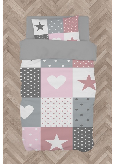 Mekta Home Bebek Ve Çocuk Odası Soft Yıldız Ve Kalp Desenli Nevresim Takımı