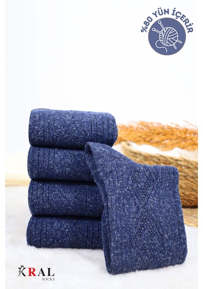 Kral Socks Erkek Kışlık Termal Etkili 5'li Paket Lambswool Kuzu Yün Çorap Lacivert