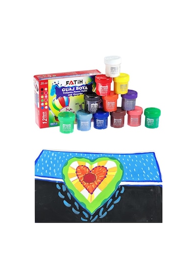 12 Renk Guaj Boya Fatih 25x35 Cm Telli Spralli Resim Defteri Palet Resim Fırçası 15 Yaprak Guajboya Resim Defteri Çok Renkli