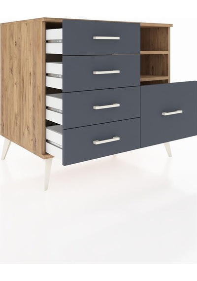 Kronos Şifonyer 2 Raflı 5 Çekmeceli 88x59x80 Çam-çam/antrasit Çam/antrasit Kronos Şifonyer 2 Raflı 5 Çekmeceli 88x59x80 Çam-çam/antrasit Çam/antrasit