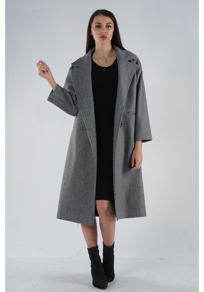 Feminist Gri Önden Düğmeli Oversize Örme Kaşe Kaban 0108068