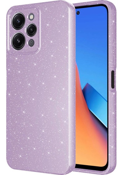 Mobilefix Redmi 12 Kılıf Kamera Korumalı Simli Lüks Koton Kapak - Mor Mor