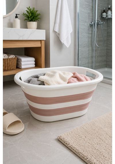 Katlanır Silikon Çamaşır Sepeti Pembe Beyaz 38 Lt Pembe - 901092289 Pembe