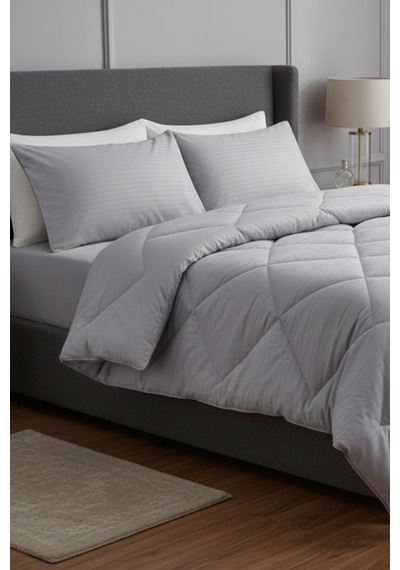 Satin Pollysaten Comforter Çift Kişilik Yorgan Seti Gri Gri