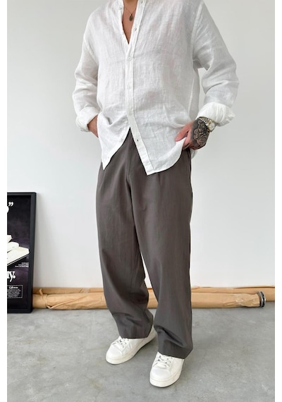 Haki Premium Baggy Keten Pantolon