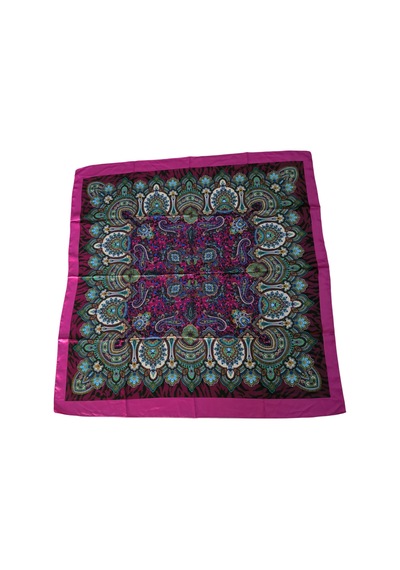 Tikitonki Etnik Çiçek Desenli Eflatun Rengi Saten Eşarp - 90x90 Çok Renkli Çok Renkli