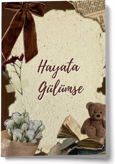 Vintage Serisi 6 Hayata Gülümse A6 Çizgili Mini Defter Not Defteri Çok Renkli