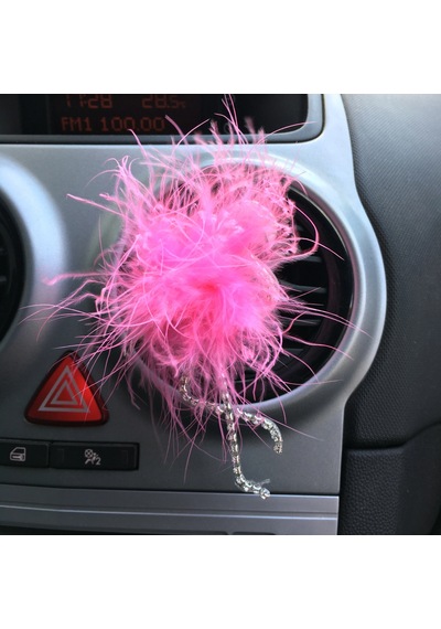 Flamingo Gümüş Pleksi Taşlı Havalandırma Klips Oto Süsü Pembe 2