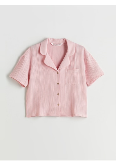Lcw Dream Pembe Gömlek Yaka Müslin Kadın Şortlu Pijama Takımı