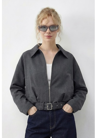 Shade Kadın Oversize Kemer Detaylı Fermuarlı Astarlı Bomber Ceket 2911 60286013 - Antrasit