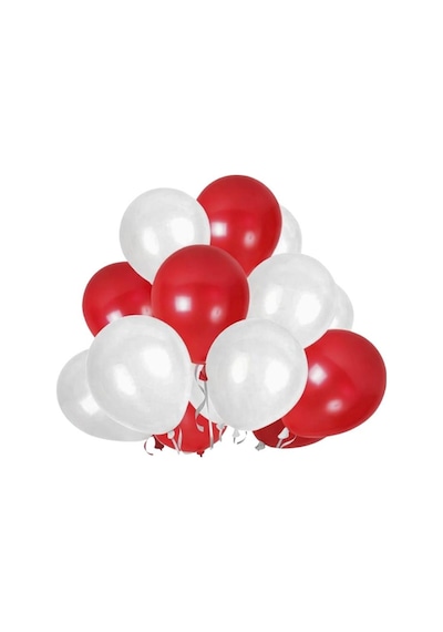 12 İnç Kırmızı Beyaz Balon 10 Adet Beyaz - Kırmızı