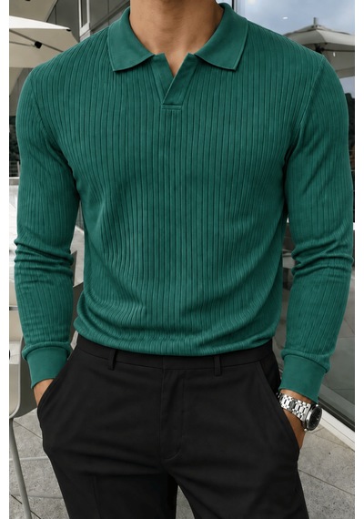 Genius Store Erkek Polo Yaka Kazak Fitilli Anti Pilling Tüylenme Yapmaz Regular Fit Erkek Triko Kazak Pyaka-kzk Nefti