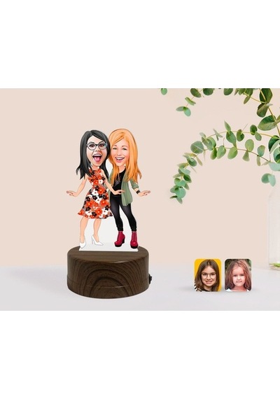 Kişiye Özel Kız Kardeş Karikatürlü Dekoratif 3D Biblo Led Işıklı