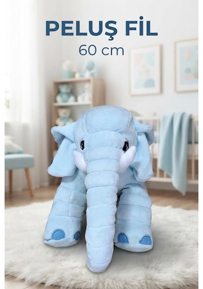 Peluş Fil 60 Cm Sevimli Konforlu: Peluş Uyku Yastığı Ve Sarılma Arkadaşı Dekoratif Oyuncak Mavi